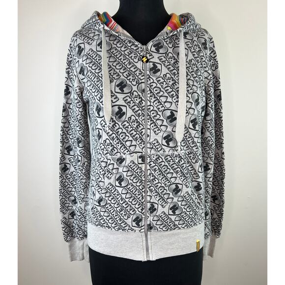 Harajuku Lovers Gray Spellout Graphic Zip Loose Hoodie Sweater S Small USA GENZ - Picture 2 of 10